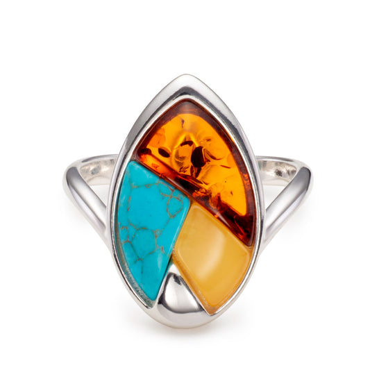Luminor Sterling Silver Mixed Baltic Amber Ring White Gold Luminor Sterling Silver Mixed Baltic Amber Ring White Gold