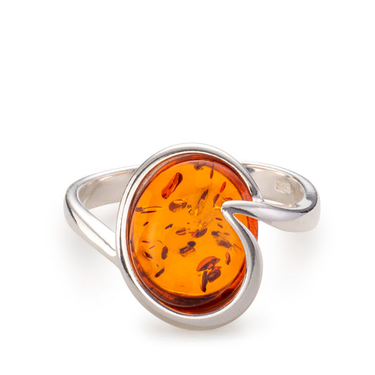 Luminor Sterling Silver Round Cognac Baltic Amber Ring White Gold Luminor Sterling Silver Round Cognac Baltic Amber Ring White Gold