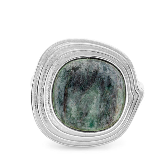 Ripples Dune Sterling Silver Green Fushite Ring White Gold Ripples Dune Sterling Silver Green Fushite Ring White Gold