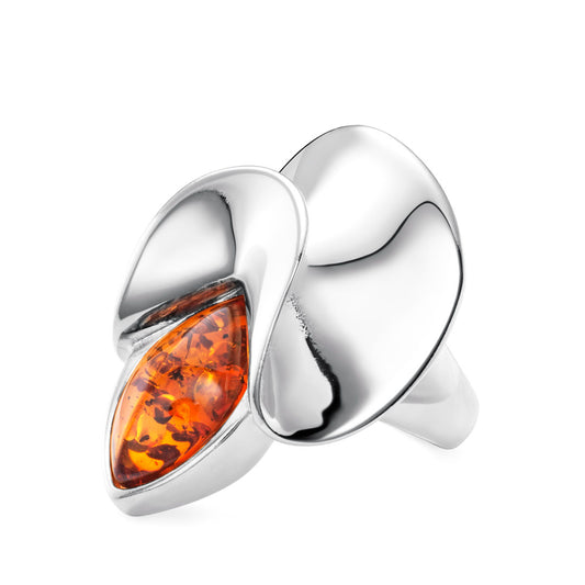 Chasee Ballet Sterling Silver Baltic Cognac Amber Marquise Fold Ring White Gold Chasee Ballet Sterling Silver Baltic Cognac Amber Marquise Fold Ring White Gold