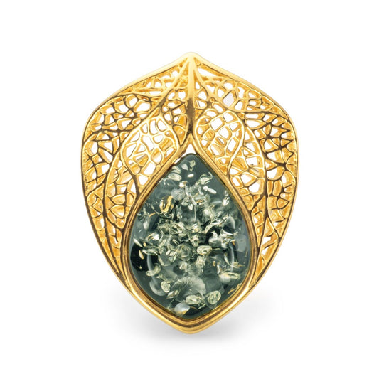 Eden Leaf Vein Lattice Harmony Baltic Green Amber Ring White Gold Eden Leaf Vein Lattice Harmony Baltic Green Amber Ring White Gold