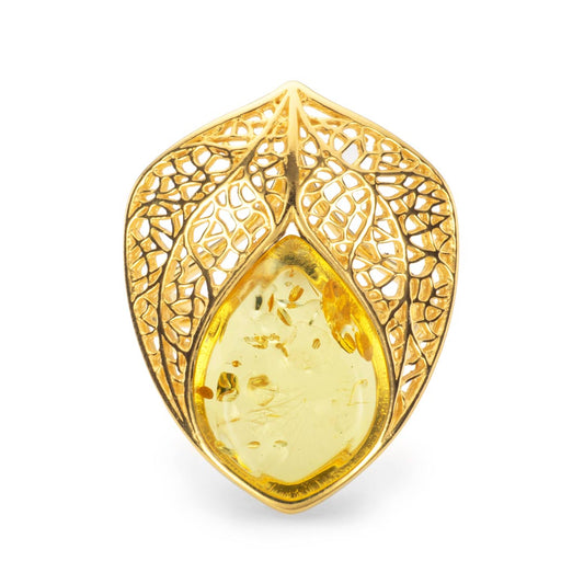 Eden Leaf Vein Lattice Harmony Baltic Lemon Amber Ring White Gold Eden Leaf Vein Lattice Harmony Baltic Lemon Amber Ring White Gold