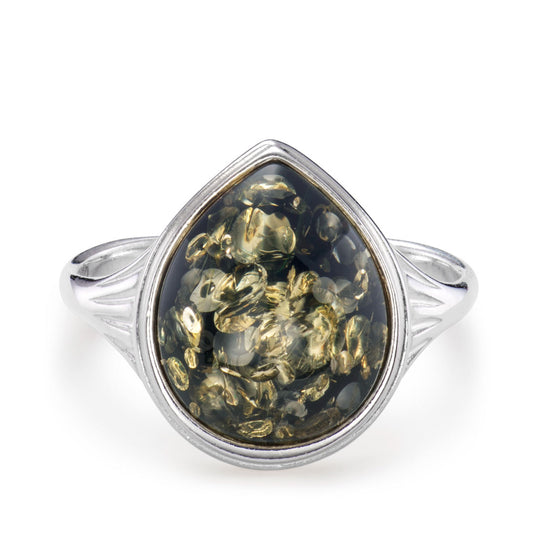 Ripples Aqua Dunes Teardrop Baltic Green Amber Ring White Gold Ripples Aqua Dunes Teardrop Baltic Green Amber Ring White Gold