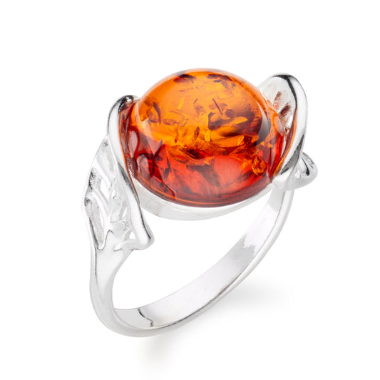 Eden Duo Lattice Leaf Baltic Cognac Amber Ring White Gold Eden Duo Lattice Leaf Baltic Cognac Amber Ring White Gold