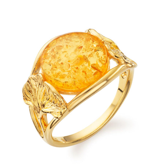 Eden Ginkgo Leaf Halo Circle Baltic Lemon Amber Ring White Gold Eden Ginkgo Leaf Halo Circle Baltic Lemon Amber Ring White Gold