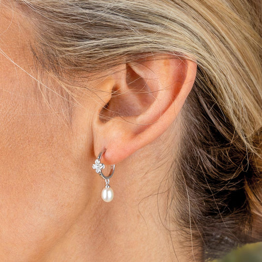 Kit Heath Blossom Flyte Honey Flower Pearl Hoop Earrings White Gold Kit Heath Blossom Flyte Honey Flower Pearl Hoop Earrings White Gold
