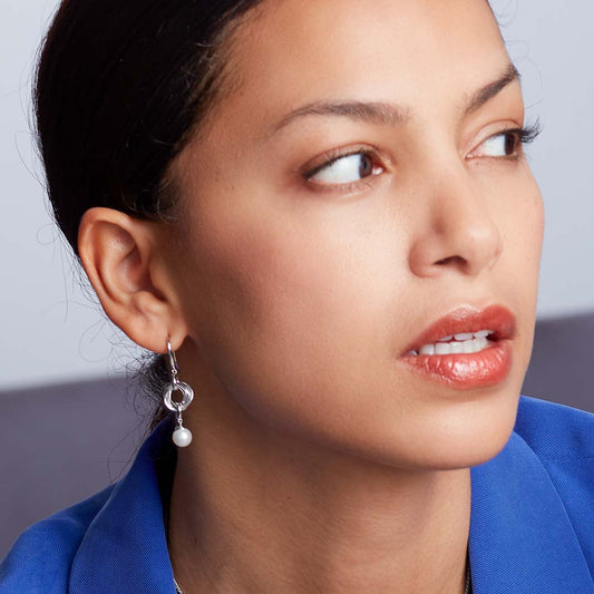 Kit Heath Bevel Trilogy Pearl Sterling Silver Drop Earrings White Gold Kit Heath Bevel Trilogy Pearl Sterling Silver Drop Earrings White Gold