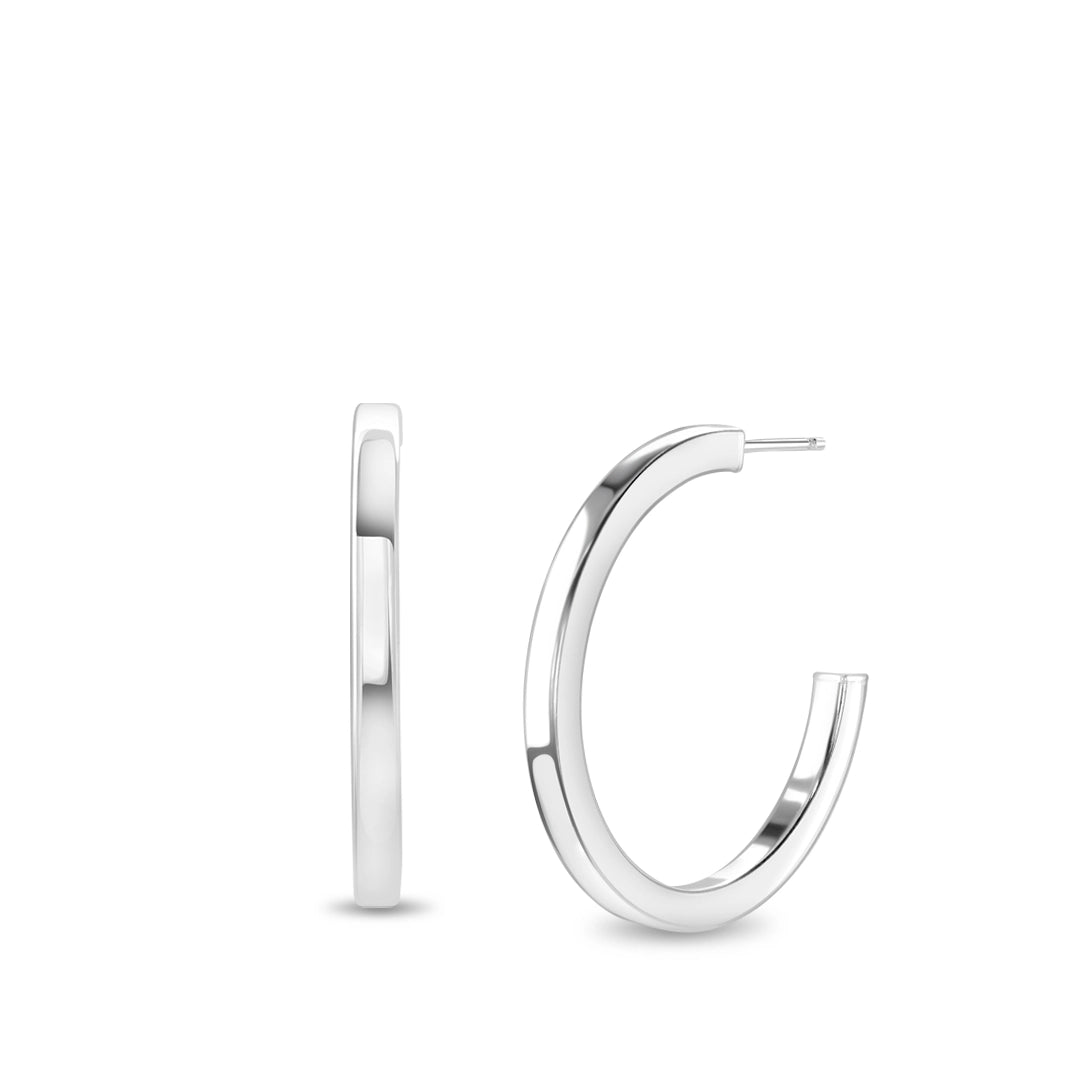 Cube Edge Medium Sterling Silver Hoop Earrings