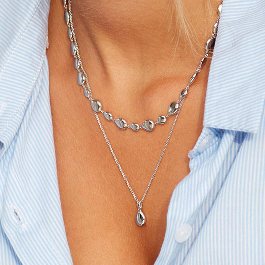 Kit Heath Coast Pebbles Droplet Sterling Silver Necklace White Gold Kit Heath Coast Pebbles Droplet Sterling Silver Necklace White Gold