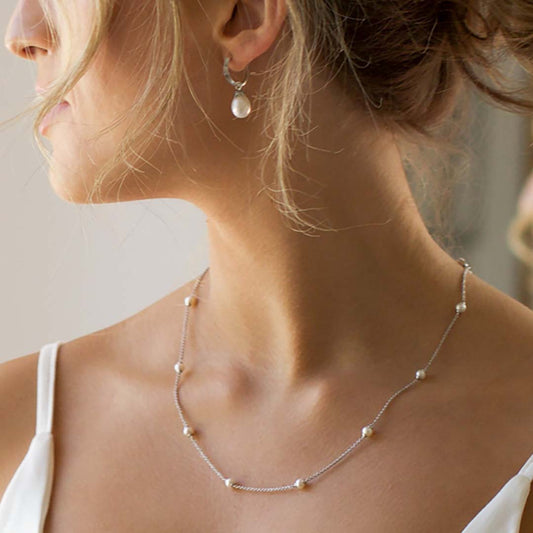 Kit Heath Revival Astoria Pearl Station Sterling Silver Necklace White Gold Kit Heath Revival Astoria Pearl Station Sterling Silver Necklace White Gold
