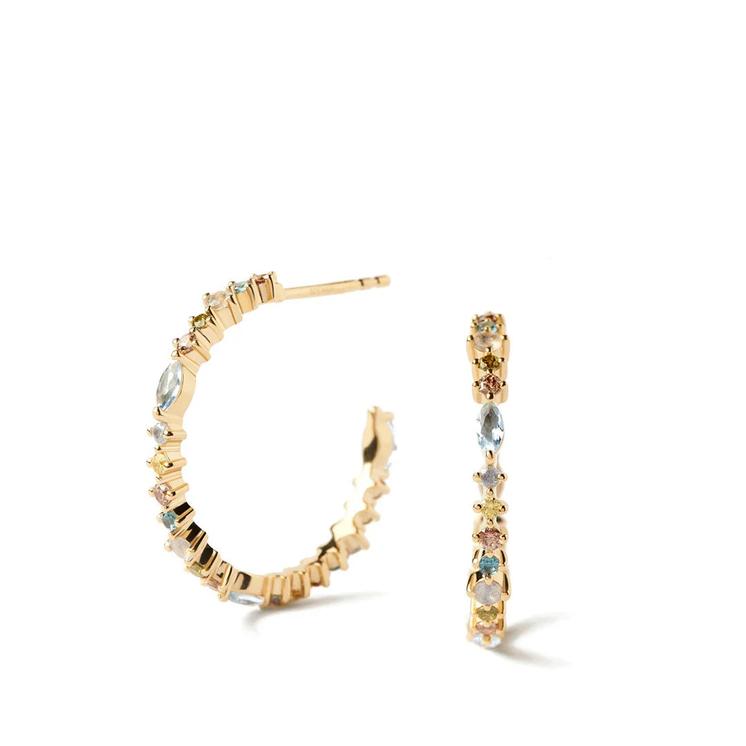 Pdpaola Lotus Gemstones Large Hoops Earrings