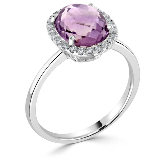 Solitaire Amethyst Diamond Halo Ring White Gold Solitaire Amethyst Diamond Halo Ring White Gold