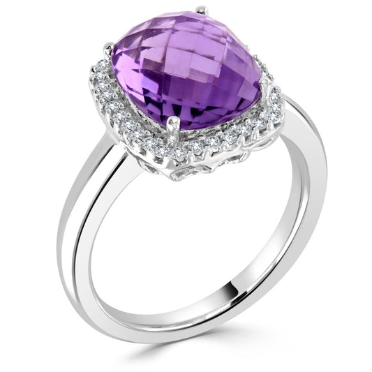 Amethyst Diamond Halo Ring White Gold Amethyst Diamond Halo Ring White Gold