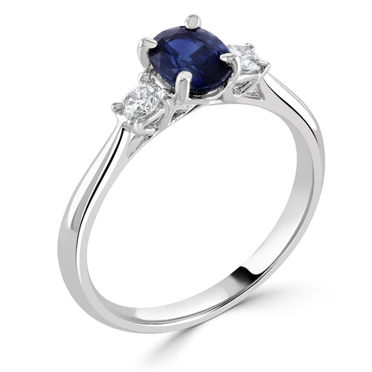 1.00CT Oval Sapphire Three Stone Engagement Ring White Gold 1.00CT Oval Sapphire Three Stone Engagement Ring White Gold