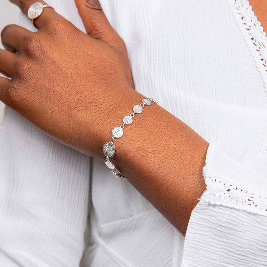 Textured Crease Disc Sterling Silver Womens Bracelet White Gold Textured Crease Disc Sterling Silver Womens Bracelet White Gold