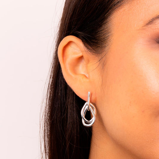 Organic Interlinking Oval Drop Sterling Silver Earrings White Gold Organic Interlinking Oval Drop Sterling Silver Earrings White Gold