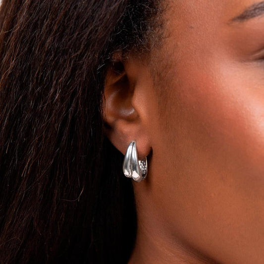 Organic Wave Sterling Silver Hoop Earrings White Gold Organic Wave Sterling Silver Hoop Earrings White Gold