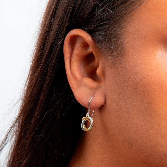 Two Tone Woven Circle Drop Sterling Silver Earrings White Gold Two Tone Woven Circle Drop Sterling Silver Earrings White Gold
