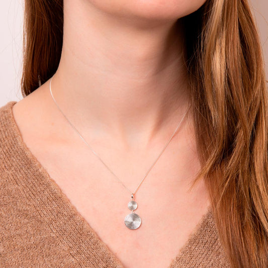 Double Spiral Disc Drop Sterling Silver Pendant White Gold Double Spiral Disc Drop Sterling Silver Pendant White Gold