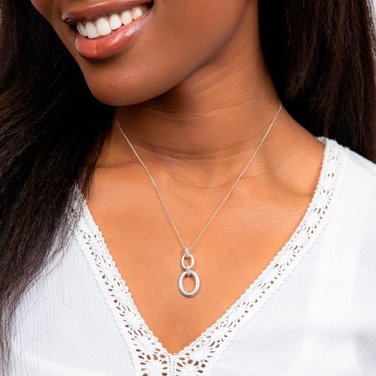 Oval Textured Union Links Sterling Silver Drop Pendant White Gold Oval Textured Union Links Sterling Silver Drop Pendant White Gold