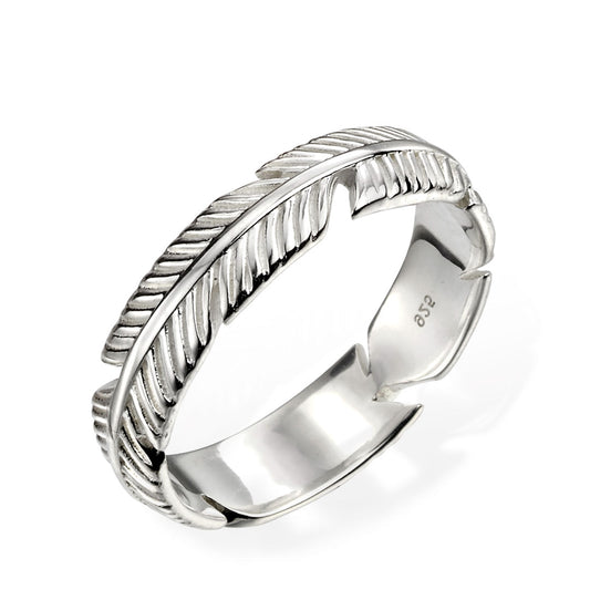 Feather Silhouette Sterling Silver Band Ring White Gold Feather Silhouette Sterling Silver Band Ring White Gold