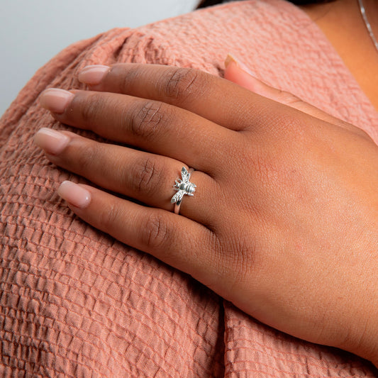 Meadow Bee Flight Sterling Silver Ring White Gold Meadow Bee Flight Sterling Silver Ring White Gold