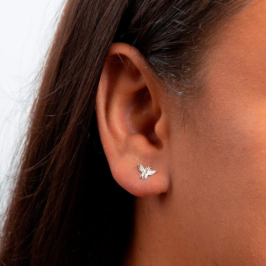 Meadow Bee Flight Sterling Silver Stud Earrings White Gold Meadow Bee Flight Sterling Silver Stud Earrings White Gold