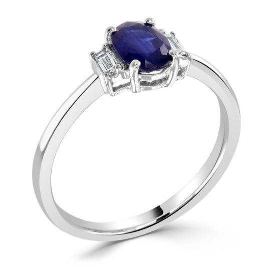 Oval Blue Sapphire Diamond Art Deco Engagement Ring White Gold Oval Blue Sapphire Diamond Art Deco Engagement Ring White Gold