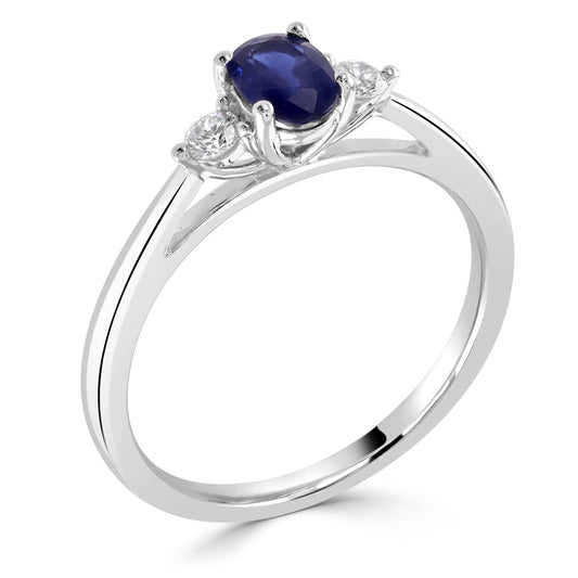 Blue Sapphire Diamond Trilogy Ring White Gold Blue Sapphire Diamond Trilogy Ring White Gold