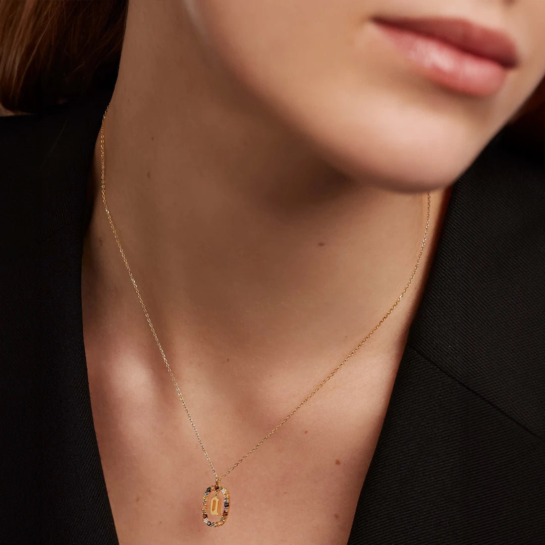 Pdpaola Letter Q Multicolour Stone Necklace