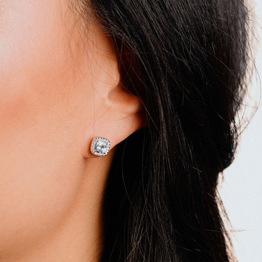 Diamonfire Pave Set Cushion Shaped Stud Earrings White Gold Diamonfire Pave Set Cushion Shaped Stud Earrings White Gold