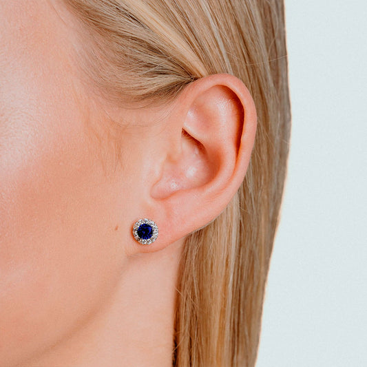 Diamonfire Round Sapphire Blue Pave Stud Earrings White Gold Diamonfire Round Sapphire Blue Pave Stud Earrings White Gold