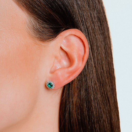 Diamonfire Round Emerald Green Pave Stud Earrings White Gold Diamonfire Round Emerald Green Pave Stud Earrings White Gold
