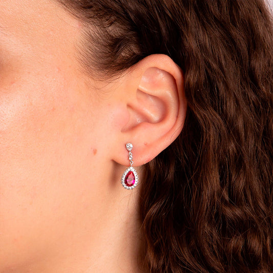 Ruby Red Teardrop and Pave Surround Drop Earrings White Gold Ruby Red Teardrop and Pave Surround Drop Earrings White Gold