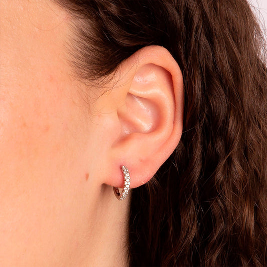 Diamonfire Dainty Pave Set Cluster Hoop Earrings White Gold Diamonfire Dainty Pave Set Cluster Hoop Earrings White Gold