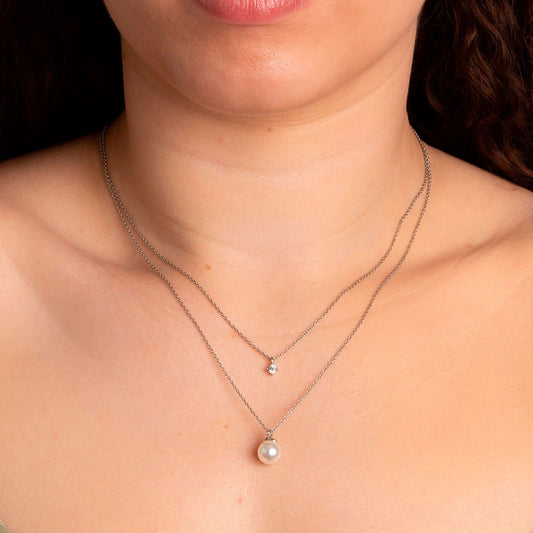 Diamonfire Double Chain Pearl Necklace White Gold Diamonfire Double Chain Pearl Necklace White Gold