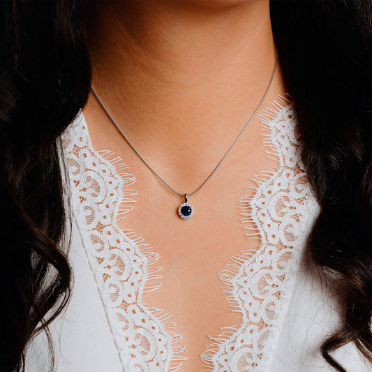 Diamonfire Round Sapphire Blue Pave Pendant White Gold Diamonfire Round Sapphire Blue Pave Pendant White Gold