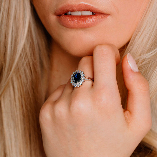 Diamonfire Sapphire Blue Oval Ring White Gold Diamonfire Sapphire Blue Oval Ring White Gold