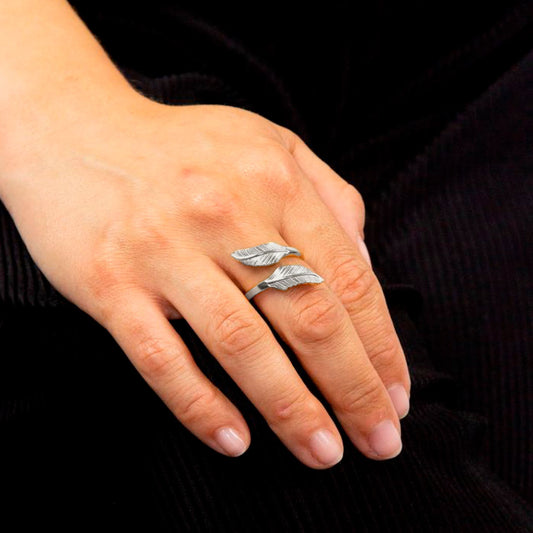 Duo Feather Silhouette Wrap Sterling Silver Ring White Gold Duo Feather Silhouette Wrap Sterling Silver Ring White Gold