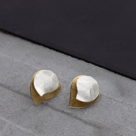 Double Leaf Stud Earrings White Gold Double Leaf Stud Earrings White Gold