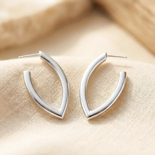 Marquise Sterling Silver Open Hoop Earrings Marquise Sterling Silver Open Hoop Earrings
