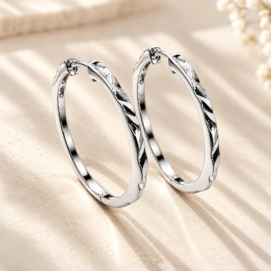 Linear Flux Large Silver Hoop Earrings Linear Flux Large Silver Hoop Earrings