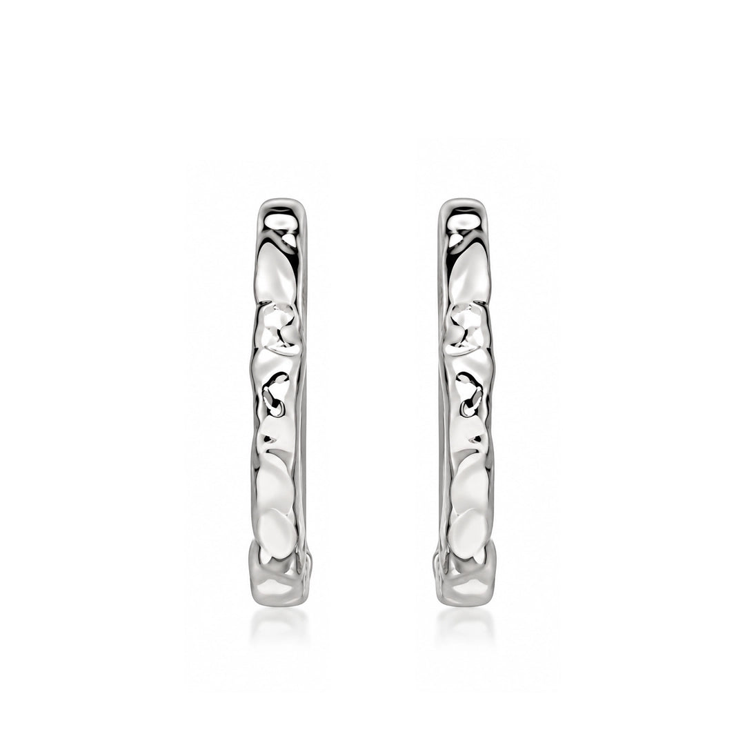 Linear Flux Medium Silver Huggie Earrings