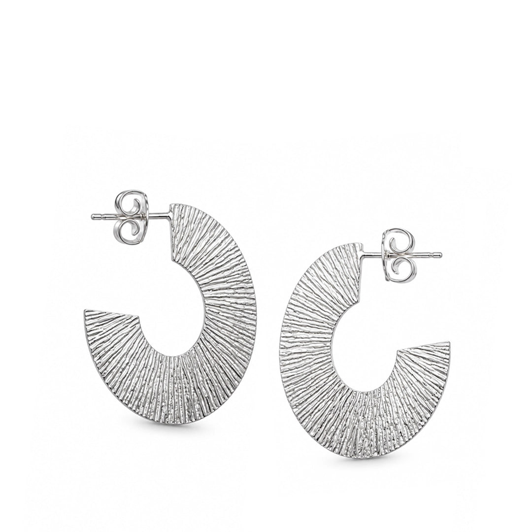 Radiant Textured Sterling Silver Half Hoop Earrings