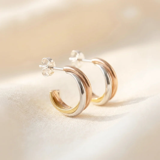 Trinity Twist Tri-Colour Mini Huggie Earrings Trinity Twist Tri-Colour Mini Huggie Earrings