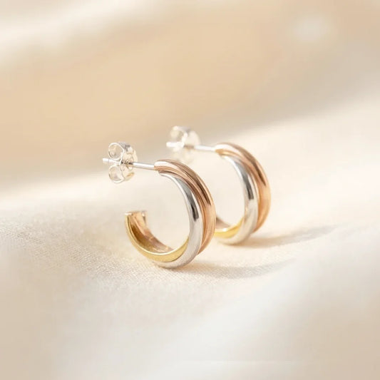 Trinity Twist Tri-Colour Mini Huggie Earrings Trinity Twist Tri-Colour Mini Huggie Earrings