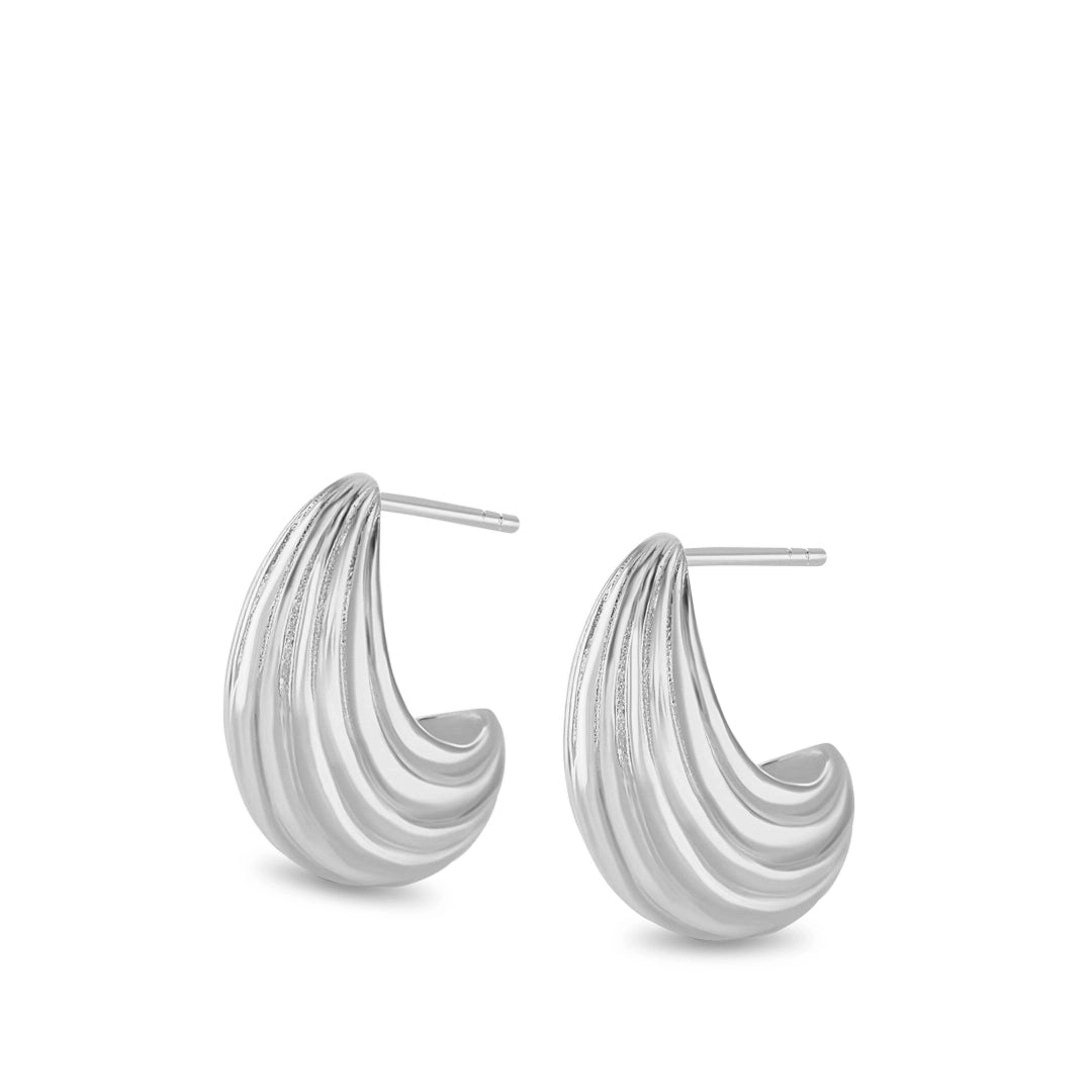 Luna Groove Dome Sterling Silver Half Hoop Earrings