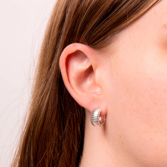 Glowline Fluted Sterling Silver Hoop Earrings White Gold Glowline Fluted Sterling Silver Hoop Earrings White Gold