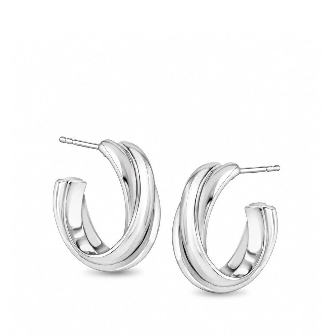 Crossover Silver Hoop Earrings