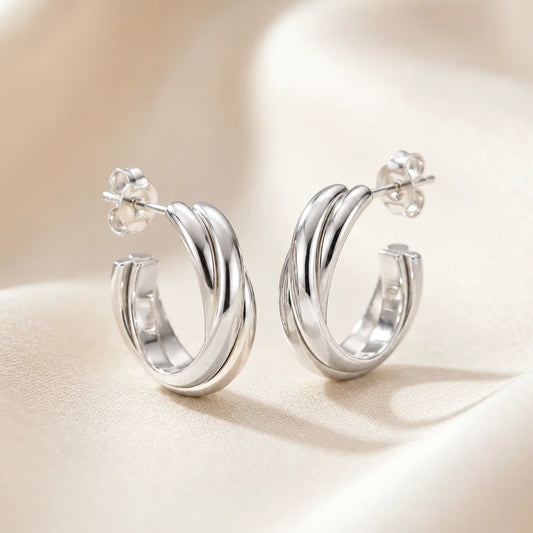 Crossover Silver Hoop Earrings Crossover Silver Hoop Earrings